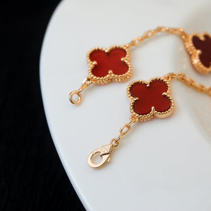 [LUCKY LOVE]CLOVER 5 MOTIFS RED AGATE  BRACELET