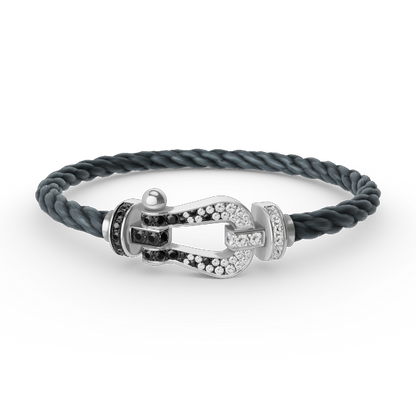 [LUCKY LOVE]FORCE LARGE HORSESHOE BLACK WHITE DIAMOND BRACELET SILVER