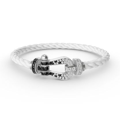 [LUCKY LOVE]FORCE LARGE HORSESHOE BLACK WHITE DIAMOND BRACELET SILVER