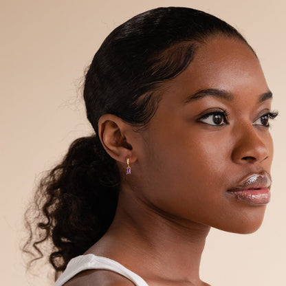 Baguette Birthstone Huggies