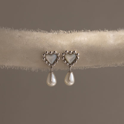 Pearl Heart Beaded Drop Studs