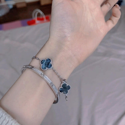 [LUCKY LOVE]CLOVER 5 MOTIF PIETERSITE SILVER BRACELET