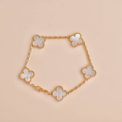 [LUCKY LOVE]CLOVER  5 MOTIF WHITE MOP BRACELET