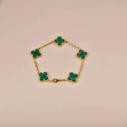 [LUCKY LOVE]CLOVER 5 MOTIFS MALACHITE BRACELET