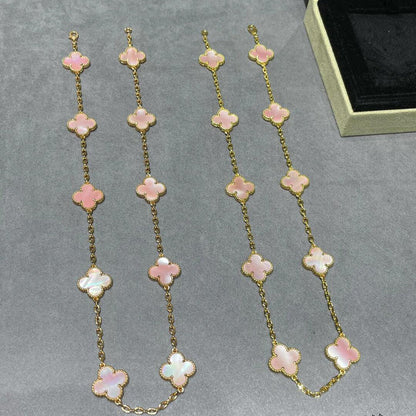 [LUCKY LOVE]CLOVER 10 MOTIFS PINK MOP NECKLACE
