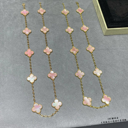 [LUCKY LOVE]CLOVER 10 MOTIFS PINK MOP NECKLACE