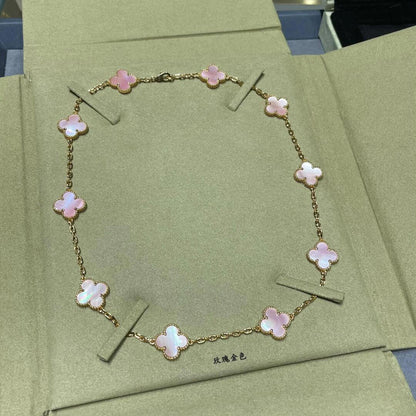 [LUCKY LOVE]CLOVER 10 MOTIFS PINK MOP NECKLACE