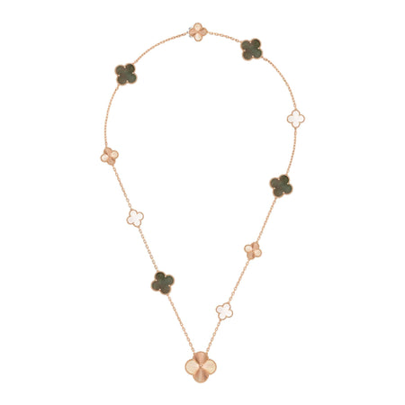 [LUCKY LOVE]DETACHABLE CLOVER 15(11+4) FLOWER ROSE GOLD NECKLACE SET