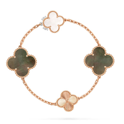 [LUCKY LOVE]DETACHABLE CLOVER 15(11+4) FLOWER ROSE GOLD NECKLACE SET