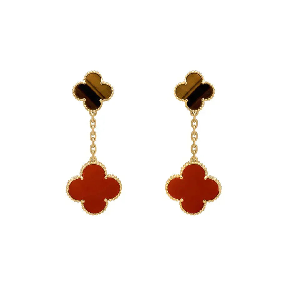 [LUCKY LOVE]CLOVER  2 MOTIF  TIGER EYE CARNELIAN EARRINGS