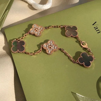 [LUCKY LOVE]CLOVER 5 MOTIF GRAY MOP DIAMOND BRACELET