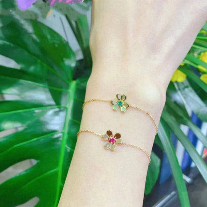 [LUCKY LOVE]FRIVOLE GOLD FLOWER PINK MALACHITE BRACELET