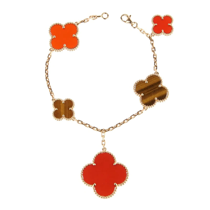 [LUCKY LOVE]CLOVER BRACELET 5 MOTIFS CARNELIAN TIGER EYE