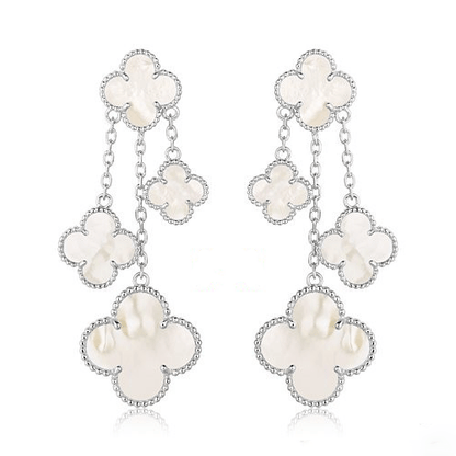 [LUCKY LOVE]CLOVER EARRINGS WHITE MOP 4 MOTIFS SILVER