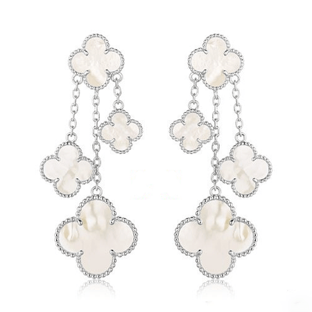 [LUCKY LOVE]CLOVER EARRINGS WHITE MOP 4 MOTIFS SILVER