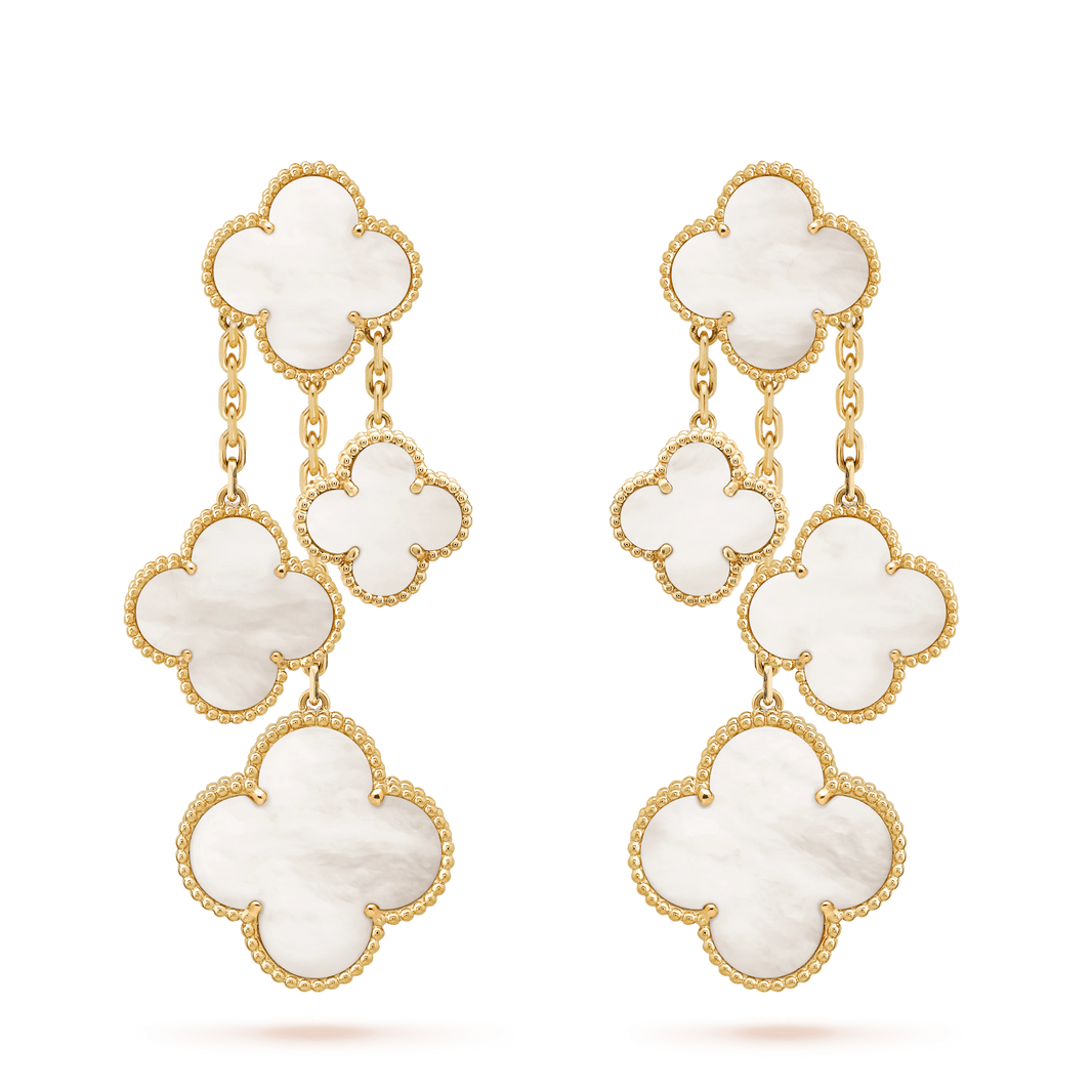 [LUCKY LOVE]CLOVER EARRINGS WHITE MOP 4 MOTIFS GOLD