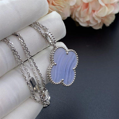 [LUCKY LOVE]CLOVER SILVER CHALCEDONY BIG CLOVER NECKLACE