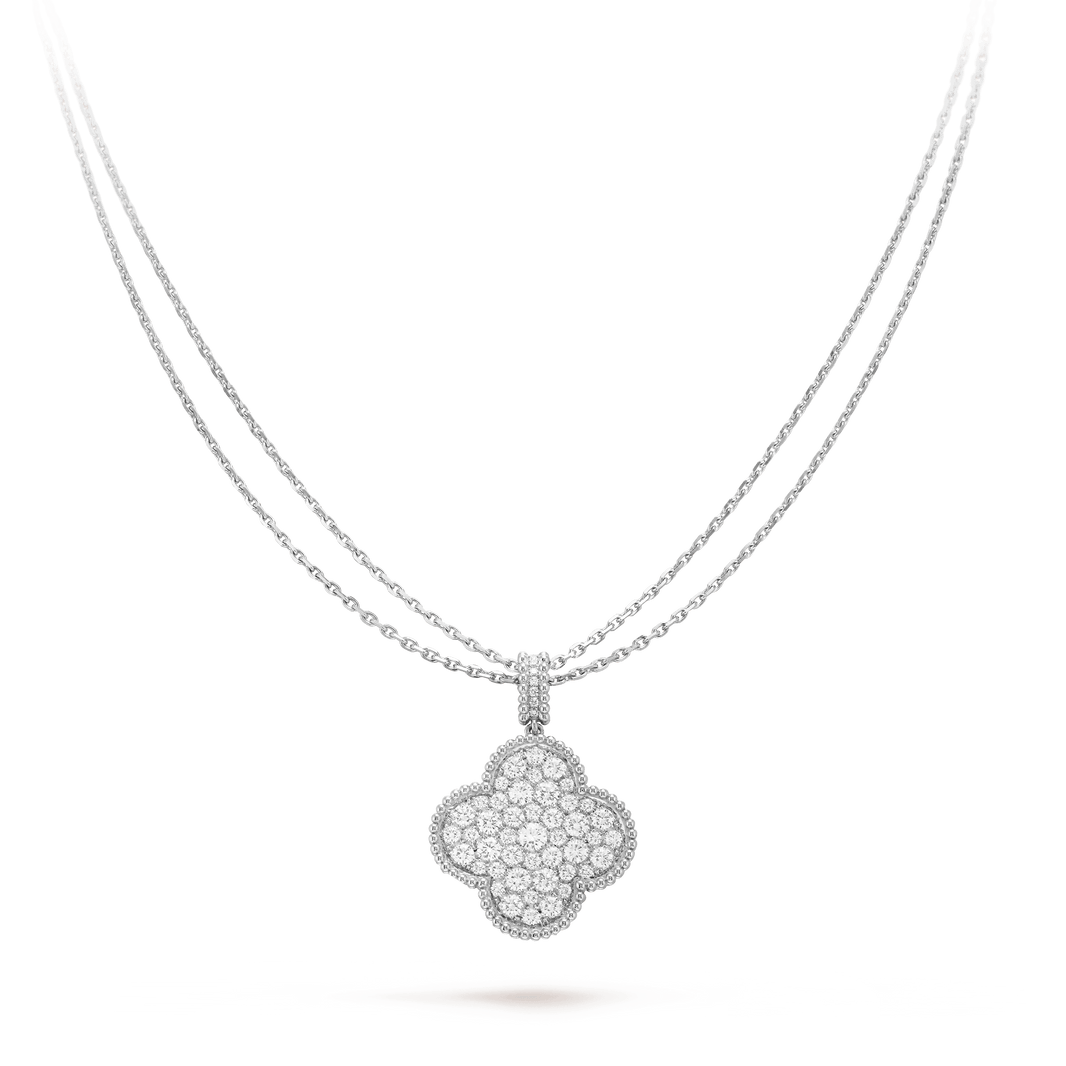 [LUCKY LOVE]CLOVER 25MM SILVER FULL DIAMOND BIG CLOVER NECKLACE