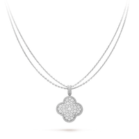 [LUCKY LOVE]CLOVER 25MM SILVER FULL DIAMOND BIG CLOVER NECKLACE