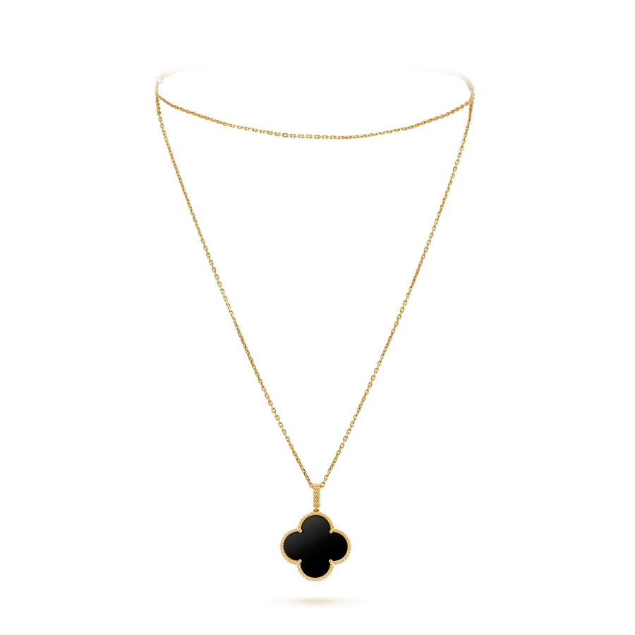 [LUCKY LOVE]CLOVER 25MM GOLD ONYX BIG CLOVER NECKLACE