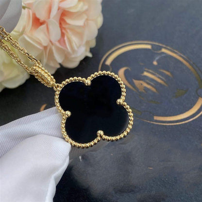 [LUCKY LOVE]CLOVER 25MM GOLD ONYX BIG CLOVER NECKLACE