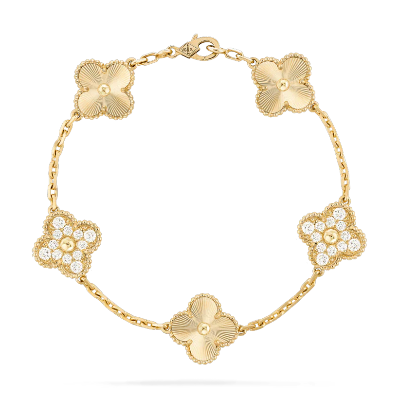 [LUCKY LOVE]CLOVER BRACELET 5 MOTIFS GOLD DIAMOND