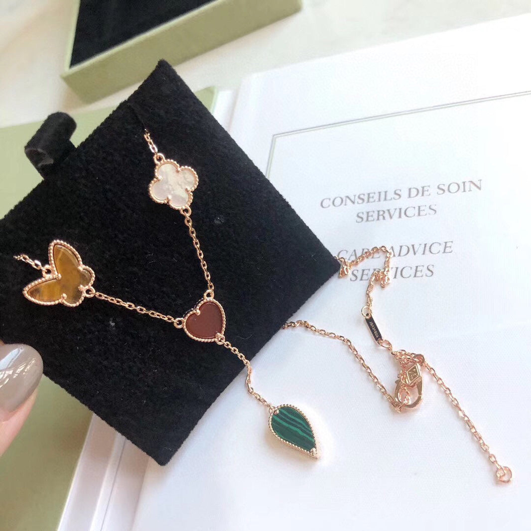 [LUCKY LOVE]LUCKY SPRING 4 MOTIFS ROSE GOLD NECKLACE