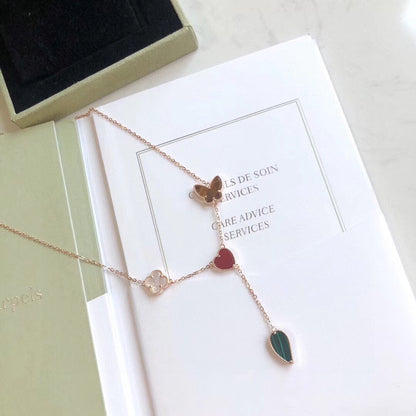 [LUCKY LOVE]LUCKY SPRING 4 MOTIFS ROSE GOLD NECKLACE