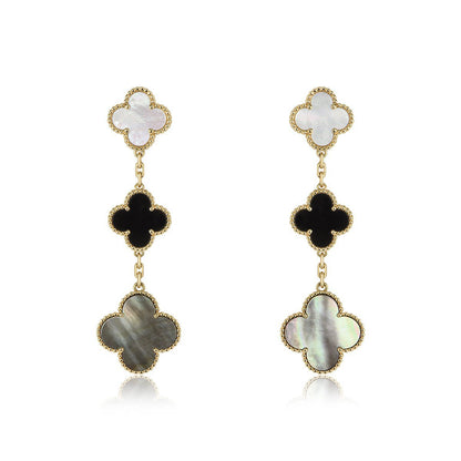 [LUCKY LOVE]CLOVER EARRINGS GOLD ONYX MOP 3 MOTIF